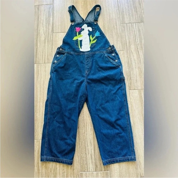 Cherokee size large, women's
Easter Blue Denim Overalls with Floral Embroidery - Picture 1 of 5